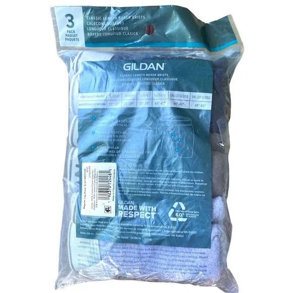 Mens Boxer Brief Cotton Underwear Grey/Black 3 Pack Tag-Free Waistband Gildan - Picture 4 of 10